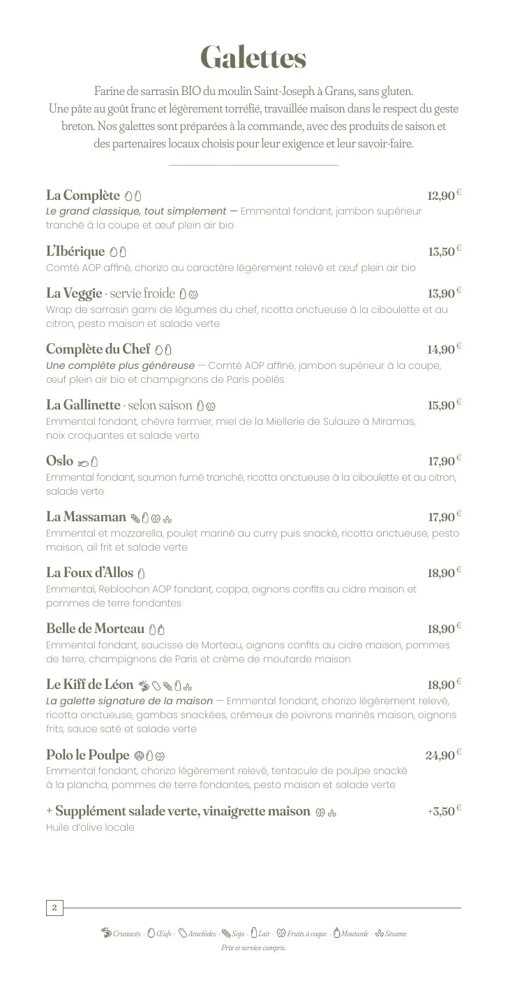 La page des galettes de la carte de Maison Rozell