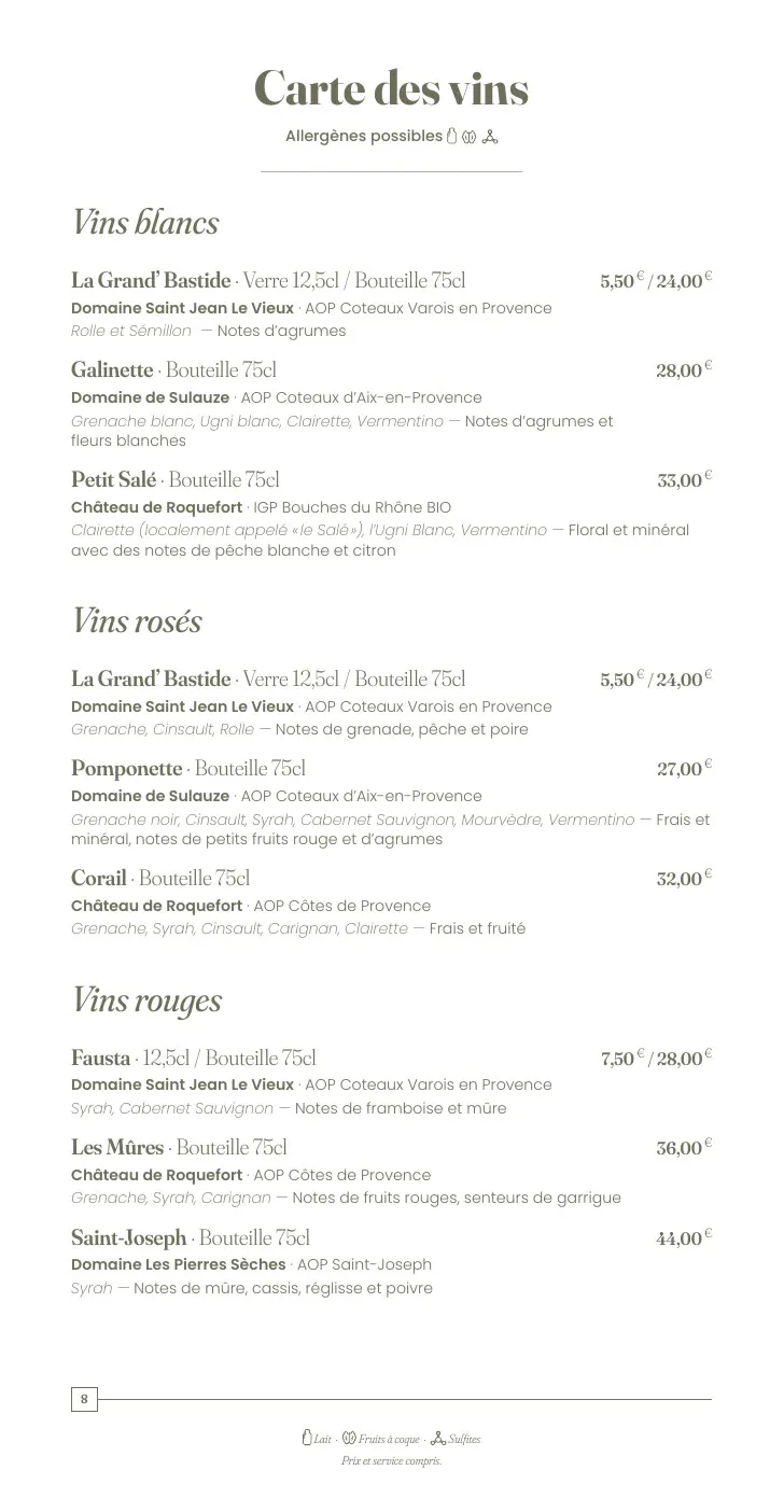 La carte des vins