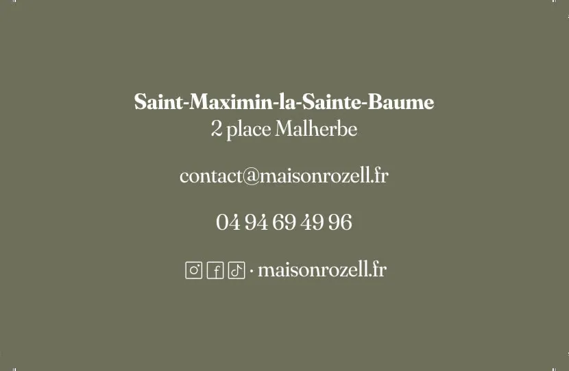 Verso de la carte de visite : adresse, téléphone, site