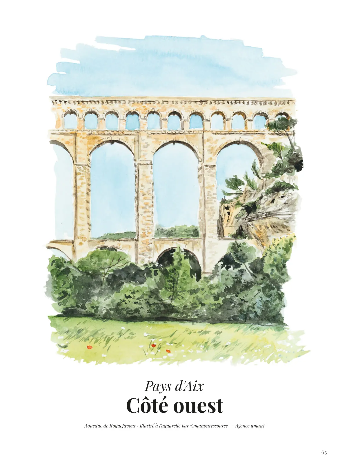 Page d’ouverture du côté ouest : l’aqueduc de Roquefavour à l’aquarelle