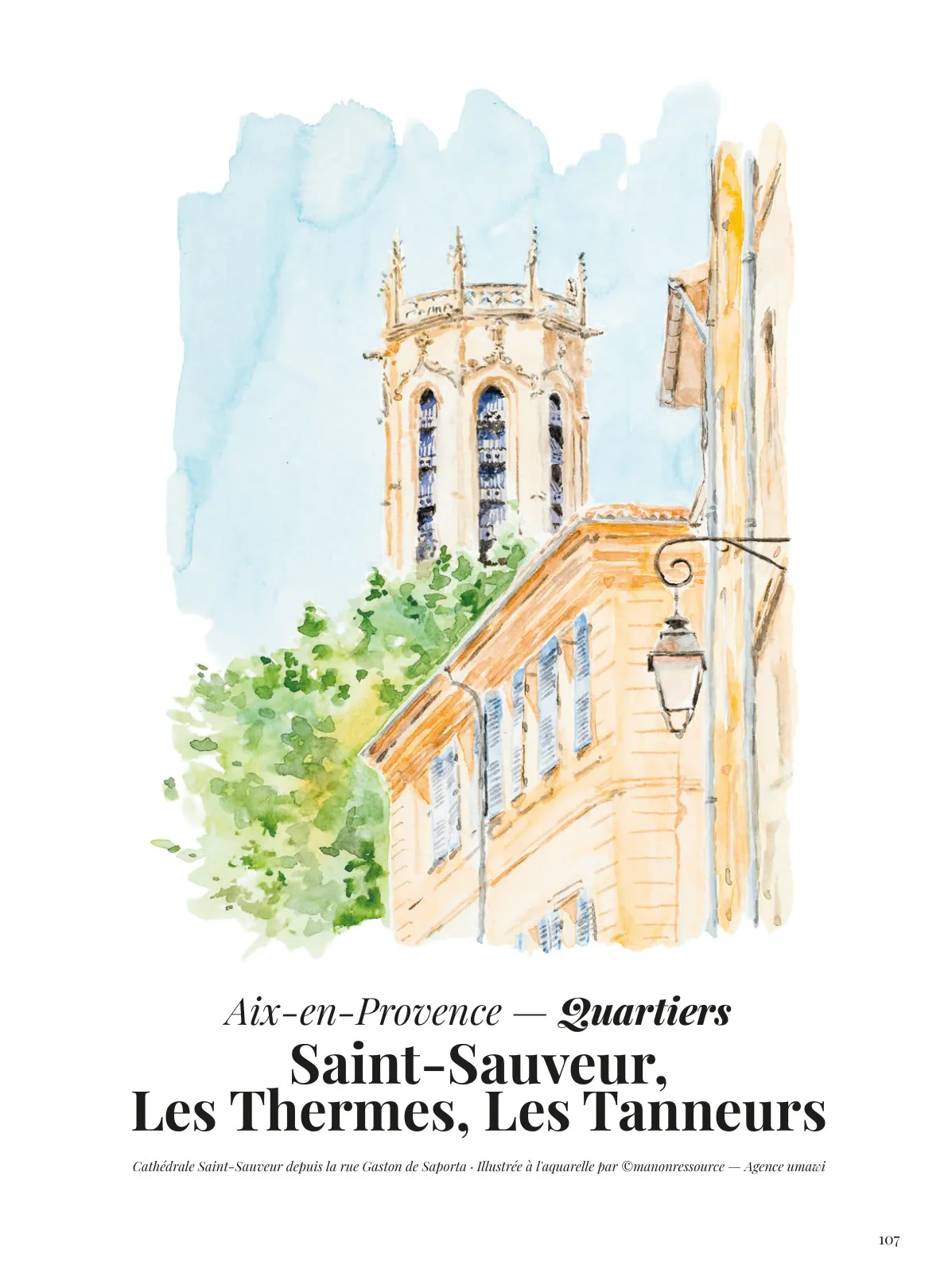Page d’ouverture des quartiers Saint-Sauveur, Les Thermes, Les Tanneurs à l’aquarelle