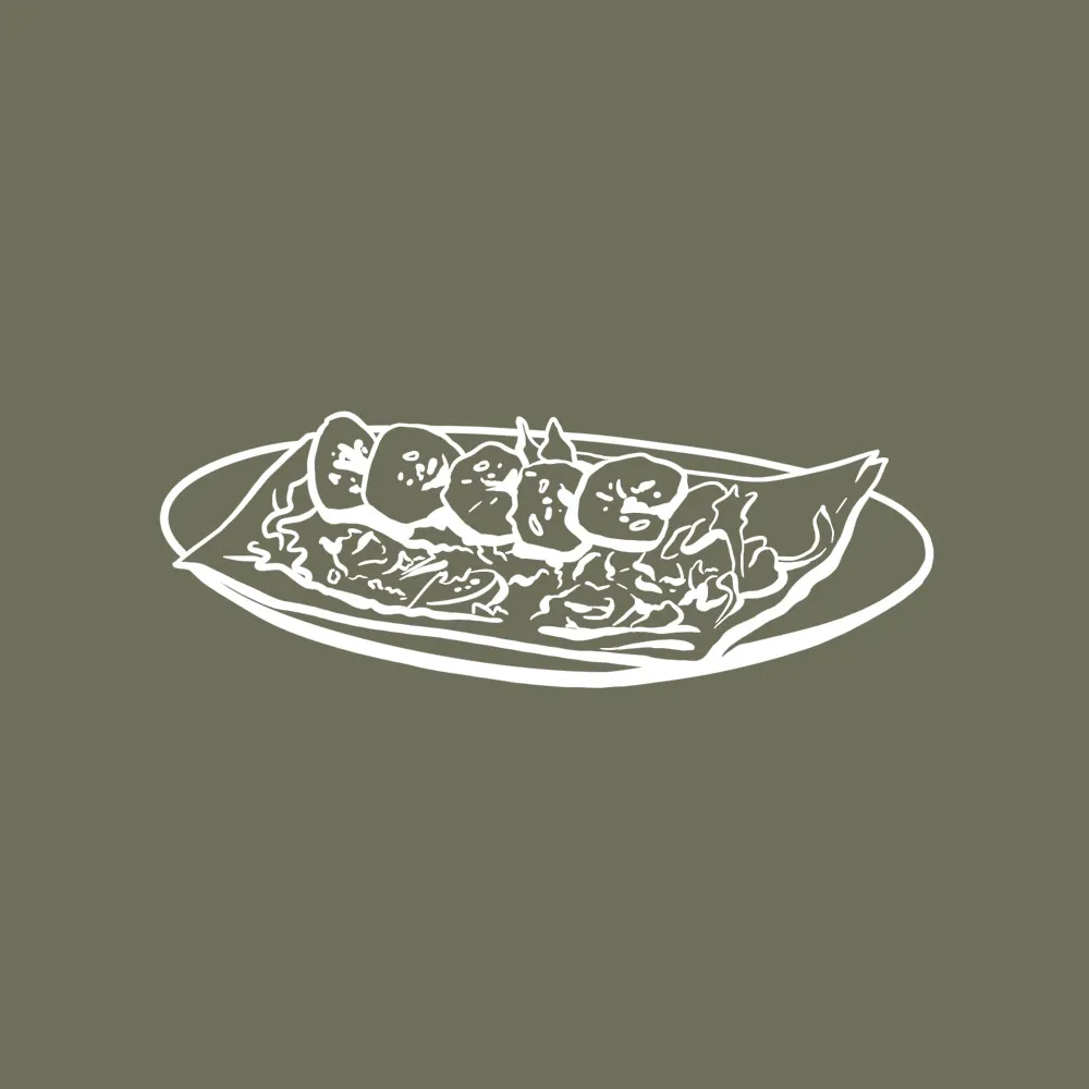 Dessin d’une galette, trait blanc sur le vert de la marque