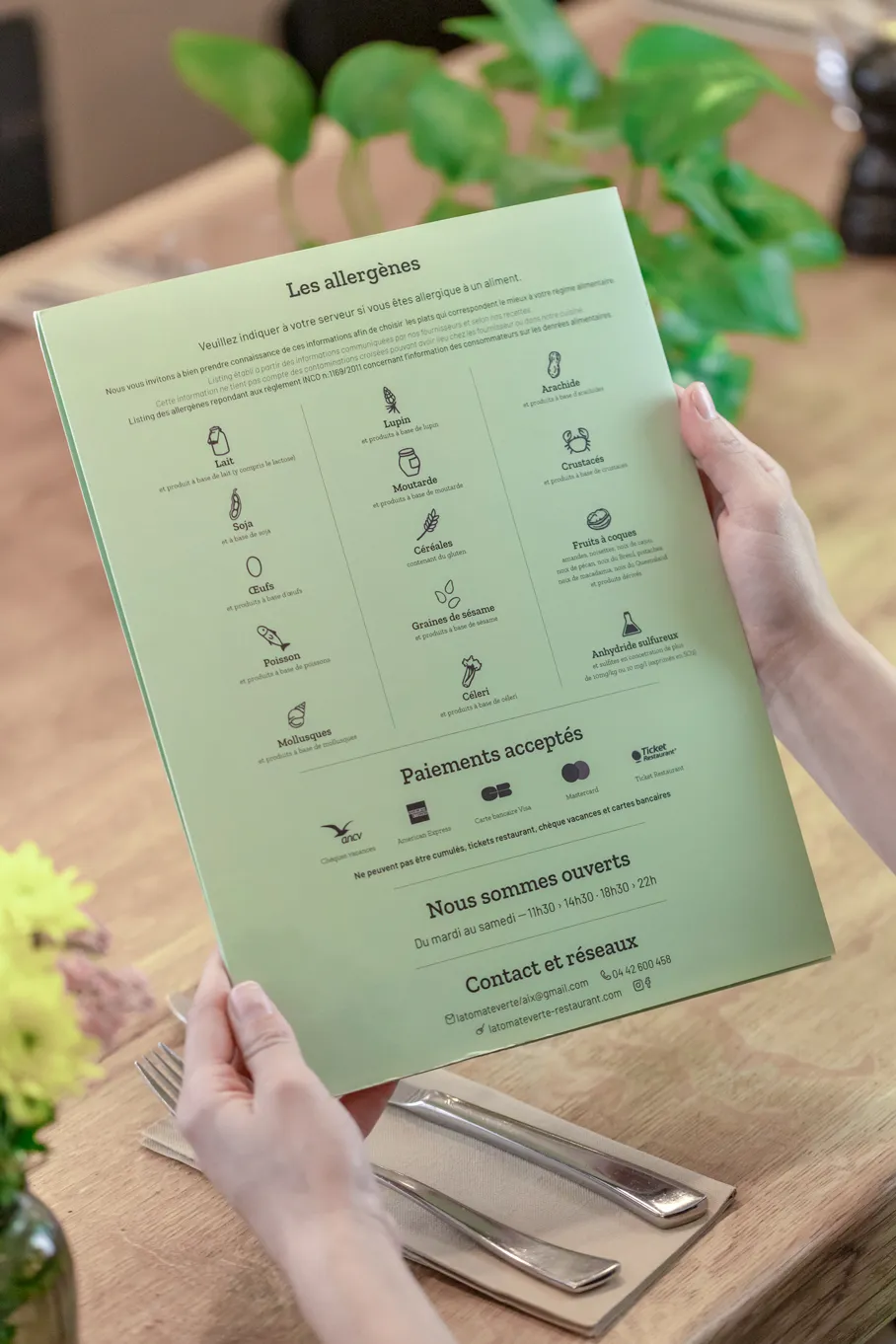 Le menu illustré de La Tomate Verte