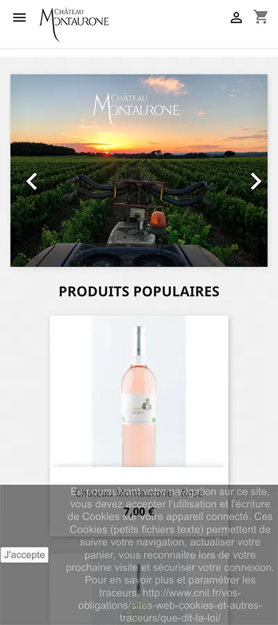 Site web du Château Montaurone, avant, sur téléphone