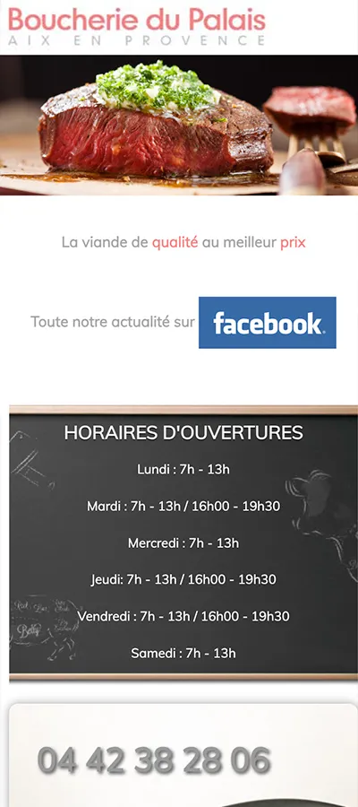 Site web de La Boucherie du Palais, avant, sur téléphone