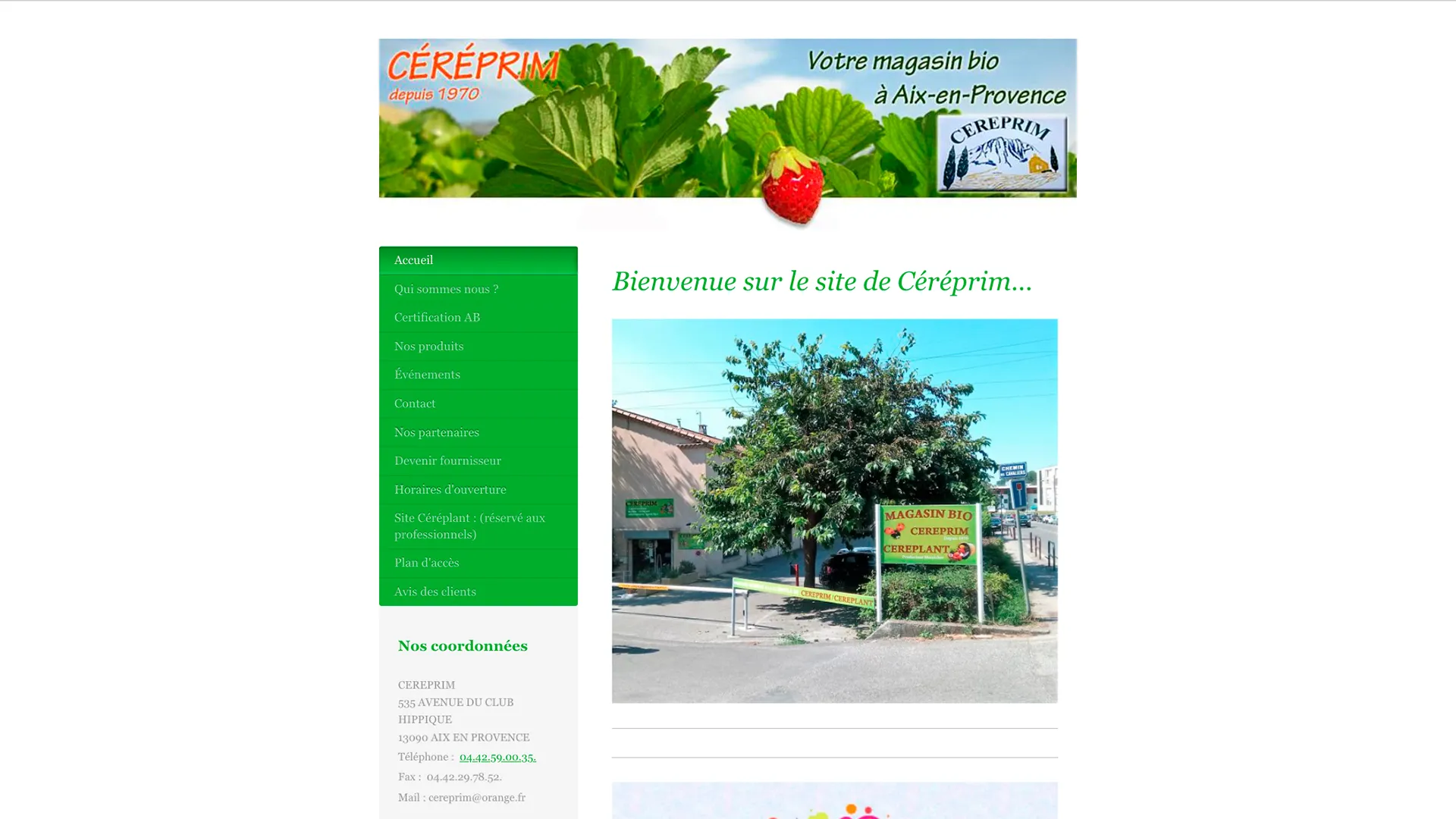 Site web de Céréprim, avant, sur ordinateur