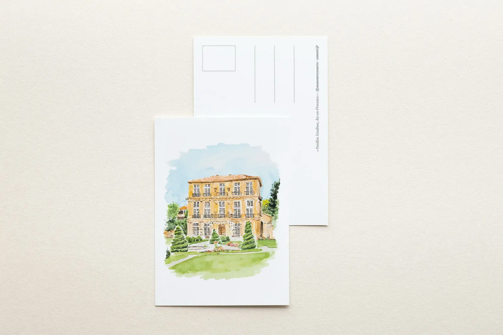 Aquarelle du Pavillon Vendôme, à Aix-en-Provence, pour une couverture de roman