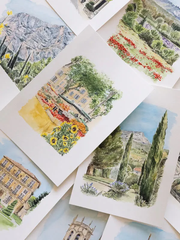 Publication : la Sainte-Victoire et les tournesols, en aquarelle