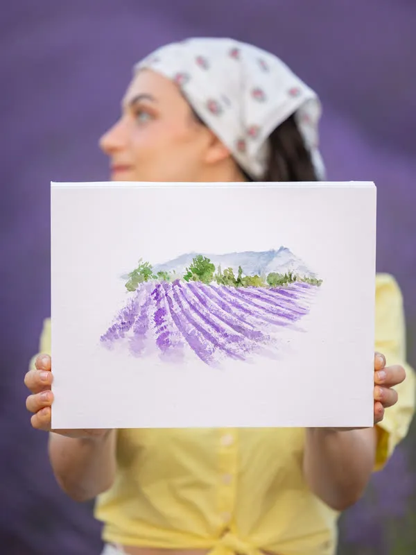 Publication : un champ de lavande en aquarelle