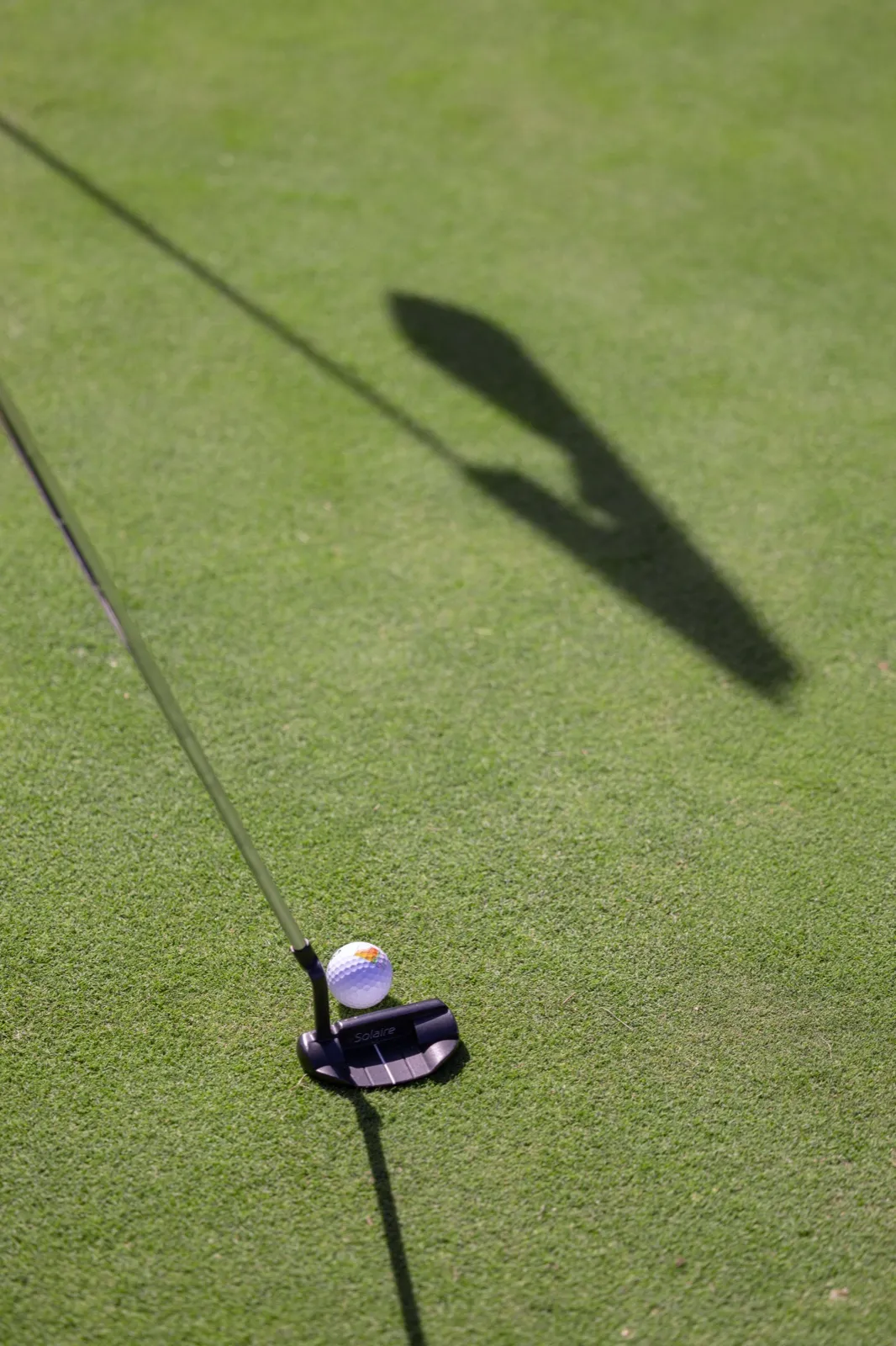 Un putter et son ombre sur le green