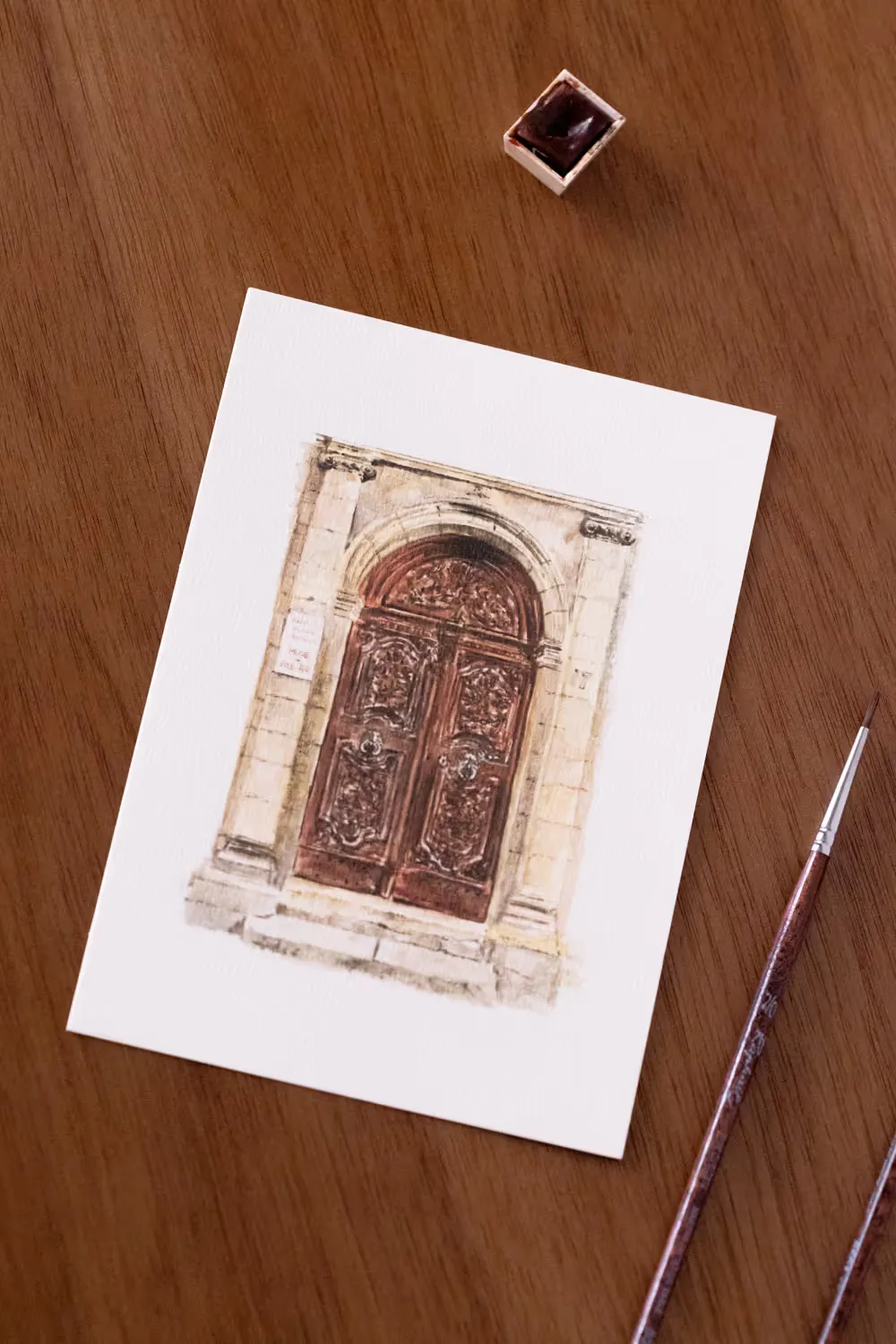 Carte postale aquarelle : porte du musée du Vieil Aix