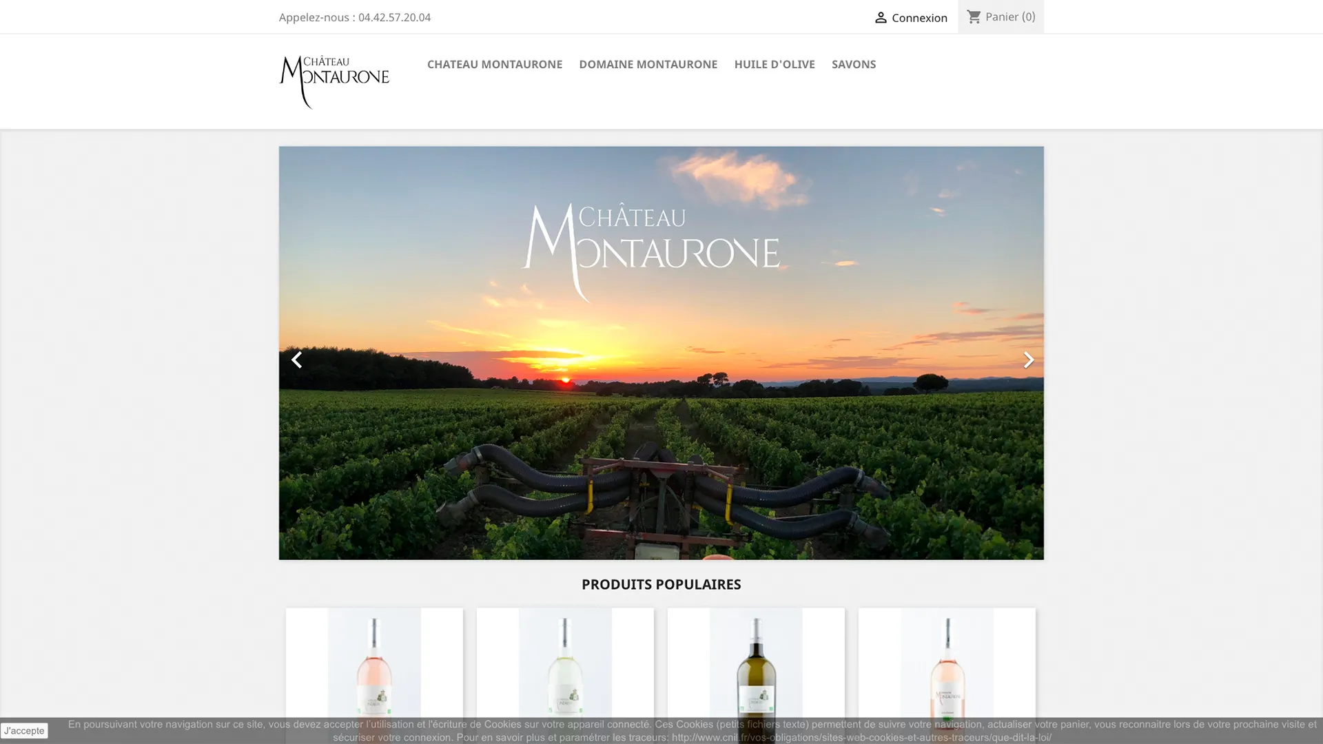 Site web du Château Montaurone, avant, sur ordinateur
